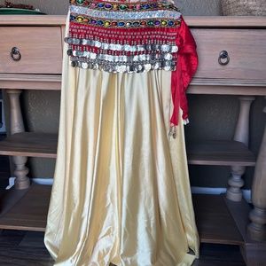 Satin Circle Skirt & Red Velvet Hip Scarf with Coins